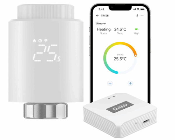SONOFF TRVZB Thermostatique Connectée et Intelligente et ZigBee Bridge Hub Kits, ZigBee 3.0 Vanne Thermostatique Radiateur, Contrôle Vocal, Détection de Fenêtre, Compatible avec Alexa/Home Assistant